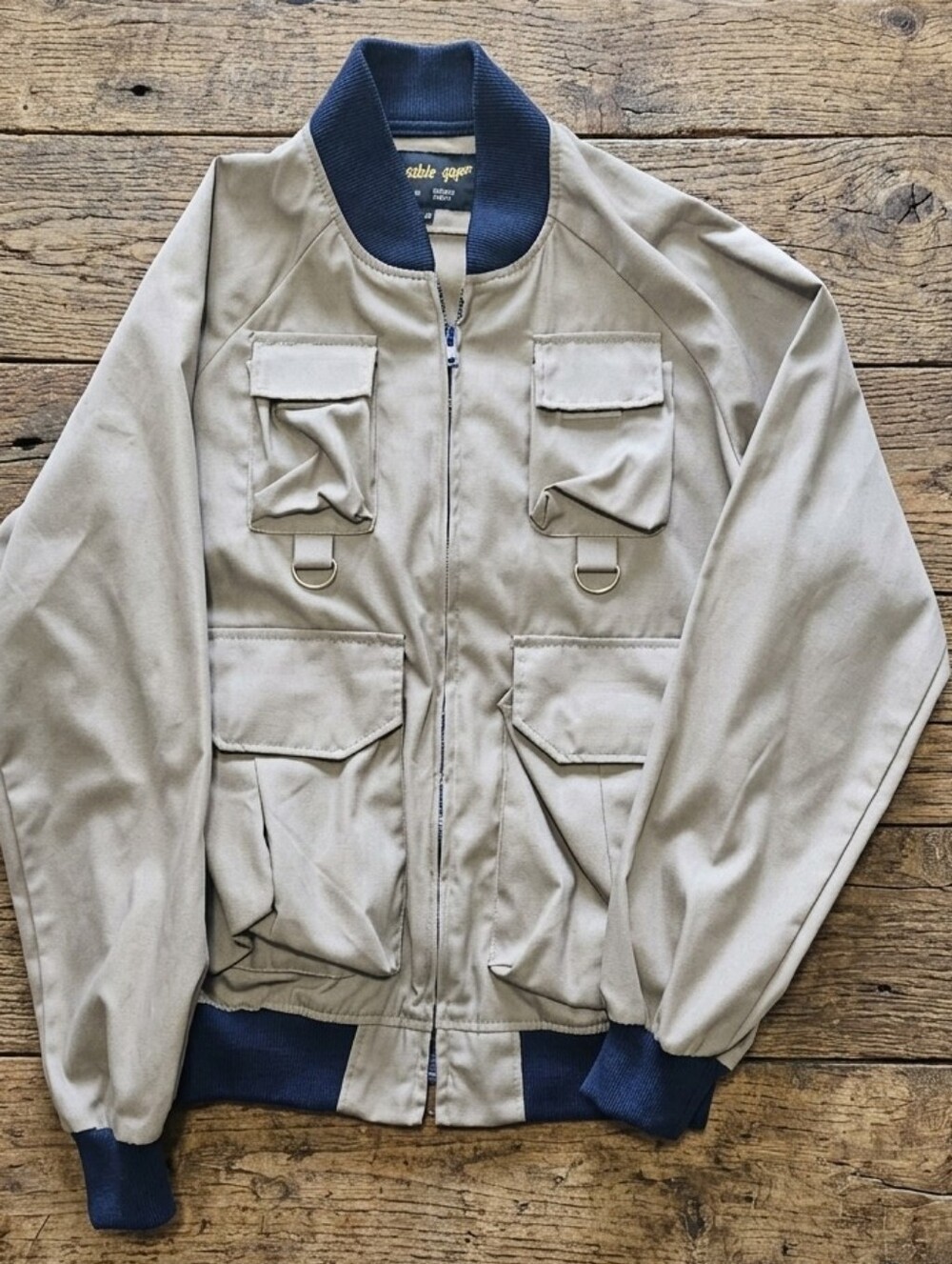 VTG Windskin Multi-Pocket Utility Jacket | Size Small | Tan / Navy (Unisex)